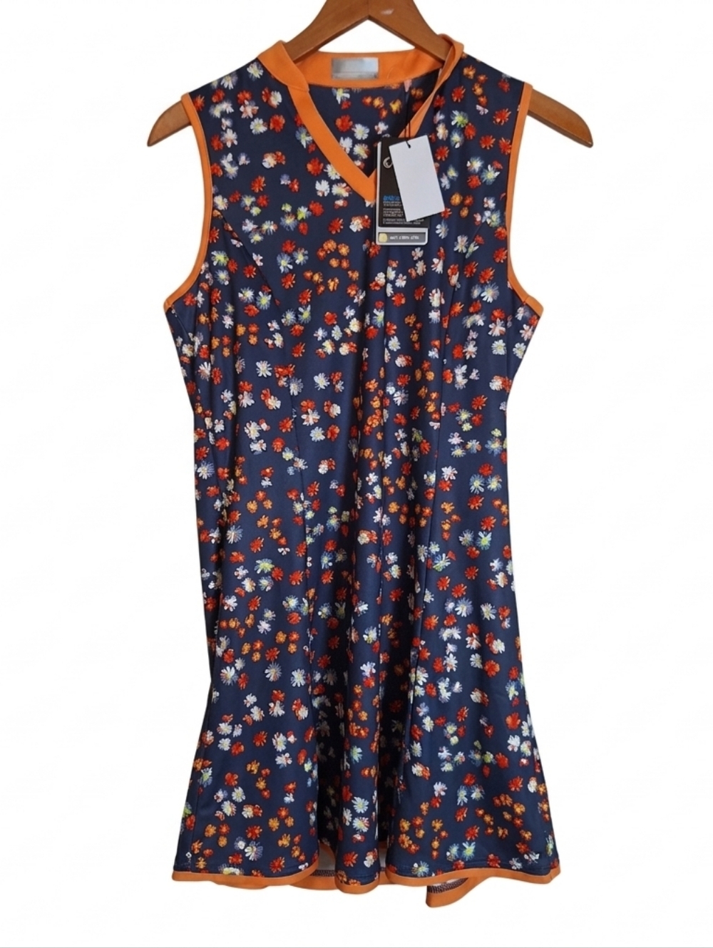 NWT Callaway Golf/Tennis Navy Floral Pleated V-Neck Athletic UPF Dress M
